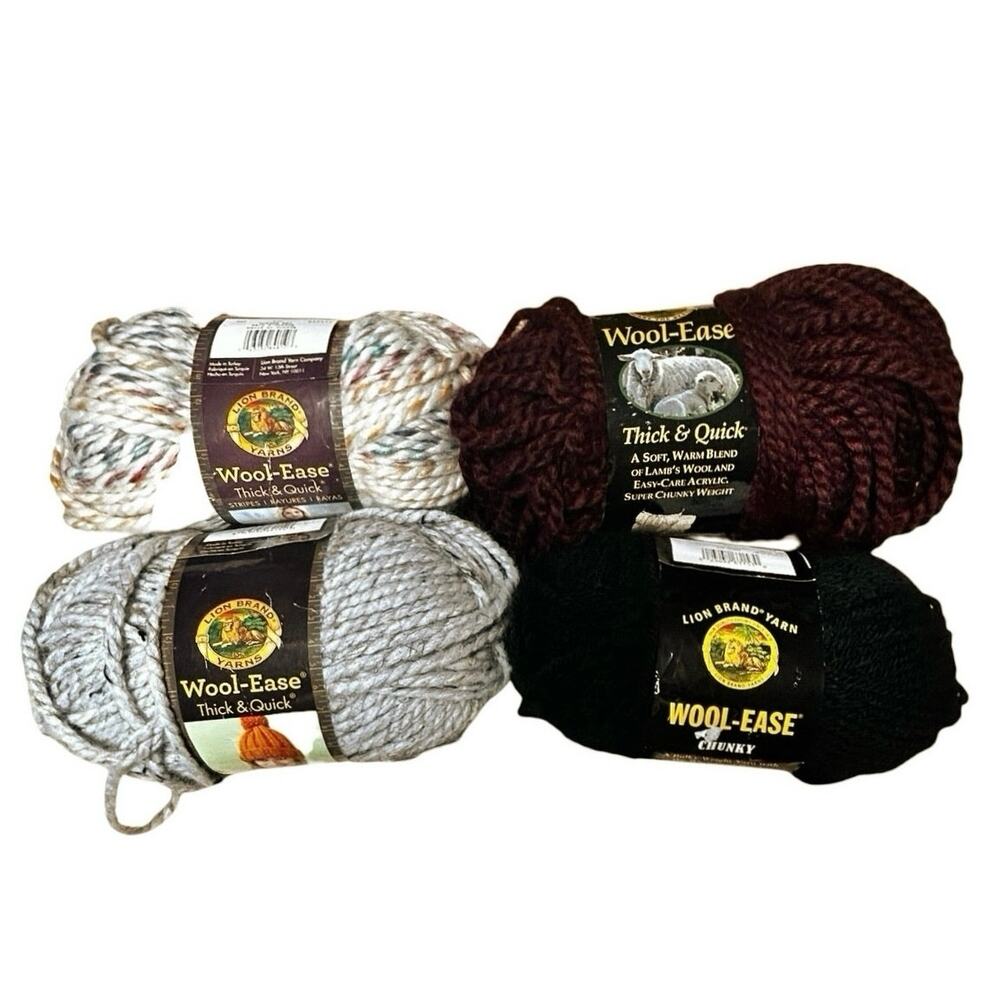 Lion Brand Wool-Ease Yarn Thick & Quick 4 Skeins Multi Colors Crochet Knitting